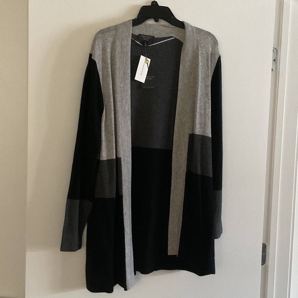NWT Charter Club Gray and Black Cashmere Open Cardigan